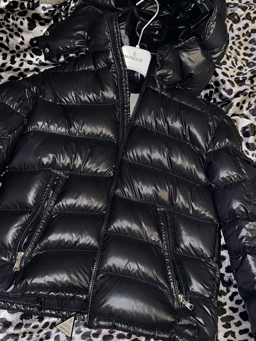 Moncler Women Shiny Black Quilted Puffer Jacket with Hood